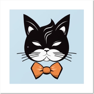 Black and white cat with a bow tie Posters and Art